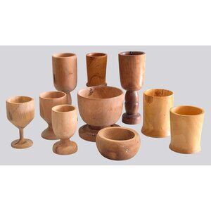 Vintage Hand Turned Wood Working Art Mini Goblet Cup-Bowl Lot 10